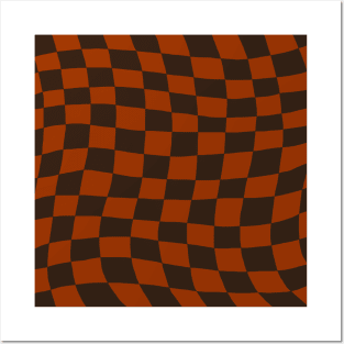 Brown and Orange Distorted Warped Checkerboard Pattern I Posters and Art